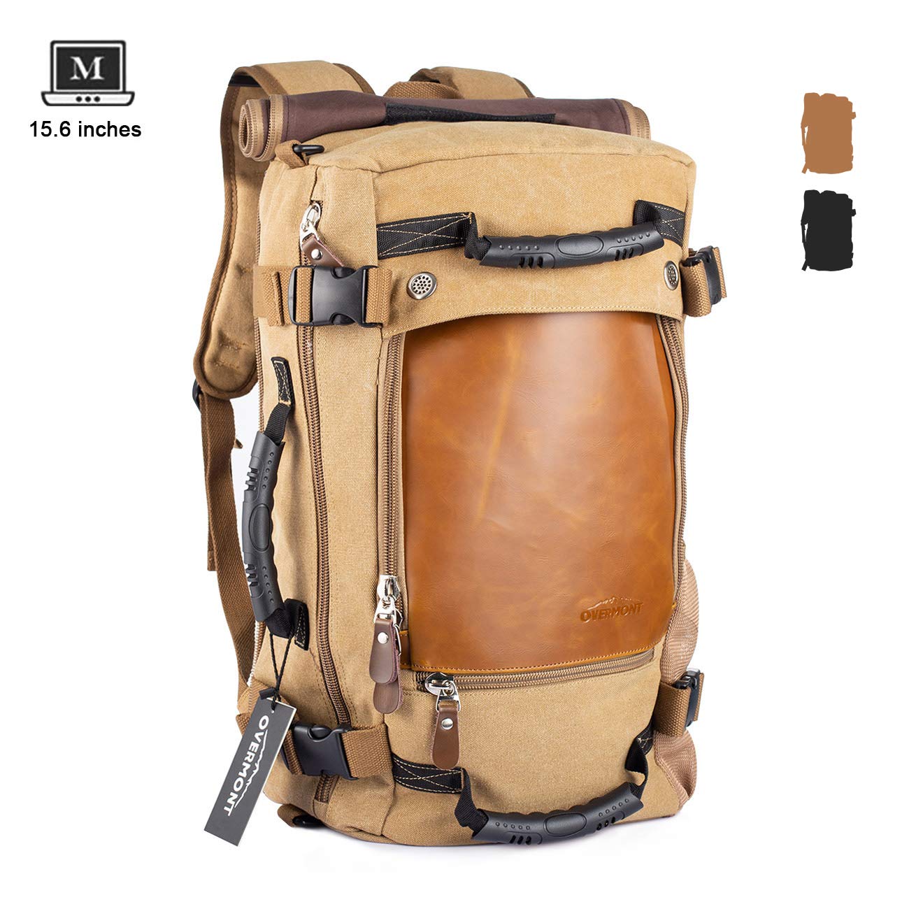 Overmont 40L Multifuncional portátil Vintage Mochila Bolsa Macuto de Lona Cuero